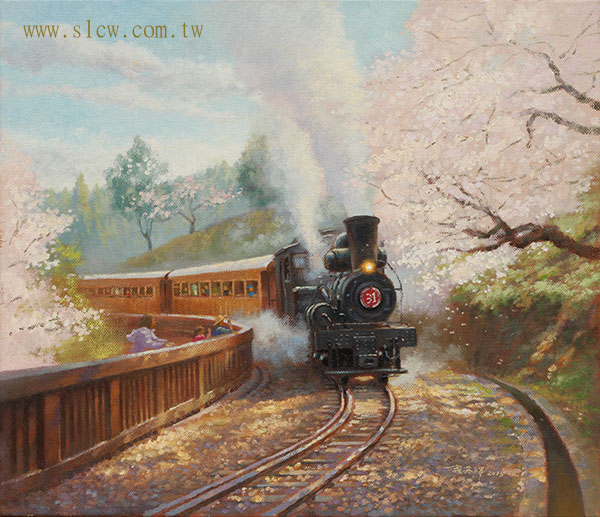 阿里山吉野櫻_10F_2015_油畫_賴英澤 繪_Alimountain with cherry blossoms_painted by Lai Ying-Tse